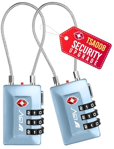 BV TSA Kofferschloss, Zahlenschloss Vorhängeschloss – TSA Schloss für Flugreisen, Reisekoffer, Gepäck, Schulspind, Aktenschrank, Werkzeugkasten, Tasche (2er-Pack, Arktisblau_TSA008)