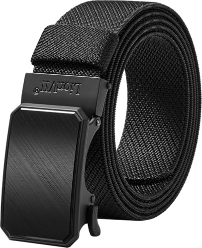 LionVII Mens Belt Ratchet Stretch, Work Belt for Men Elastic Slide with Automatic Buckle for golf, Adjustable to Fit 28-49 Waist (Black - Twill Weave)