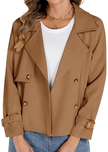 Tuopuda Trench Court Femme Trench Coats Printemps Automne Double Boutonnage Blazer Manteau Jacket Col Rabattu Classique Coupe Vent Veste OL Bureau Affaires Outerwear Léger Casual, Camel, S