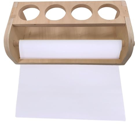 Art Paper Roll Holder - Soporte dispensador de madera para lápices, soporte para papel de dibujo, portarrollos de papel de mesa con cortador, organizador de manualidades para niños para dibujar
