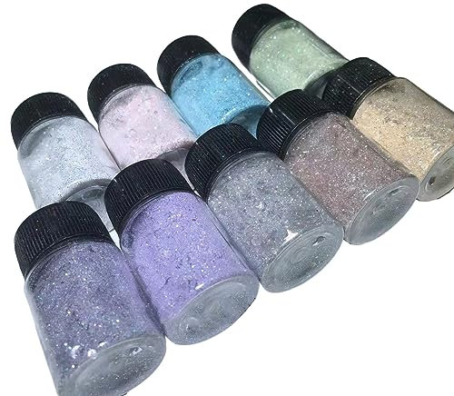 YHAILI Glitzer-Pailletten-Pulver-Set, 9 Farben, Flocken, funkelndes Hologramm-Pulver zum Malen und Dekorieren
