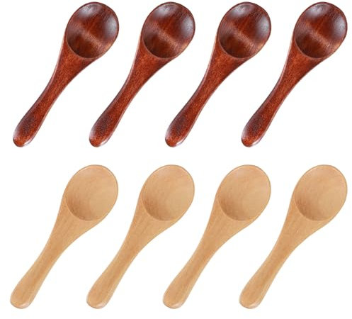 Oruola 8 Pcs Small Wooden Spoons,10 X 3 CM Mini Wooden Teaspoons,Wood Color Tiny Wood Teaspoons for Eating Ice Cream CondimentsTea Bath Salt Coffee, Woodens Mini Condiment Spoons