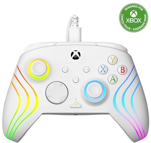 Turtle Beach Afterglow Wave Controller Blanc Manette de jeu RGB filaire - Licence pour Xbox Series XS, Xbox One et Windows - Boutons programmables, gachettes à effet Hall, commandes audio
