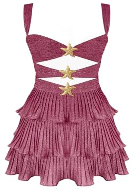 Acrawnni Women 's Y2K Sequin Mini Corset Dress Sleeveless Spaghetti Strap Hollow Tiered Ruffle Hem Bodycon Dresses Party Clubwear (A-Fuchsia, S)