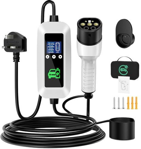 FNITAER EV Charger Cable Type 2 to 3 Pin Plug 2.99kw, 6M, 8/10/13A, Adjustable Current EV Charger,With LED Screen Timing Delay IP66/IP65, With Carry Bag and Type 2 EV Cable Holder for EVs and PHEVs
