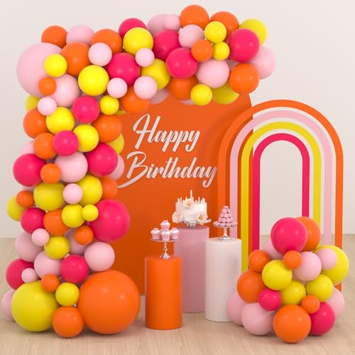 Rosarotes Ballon-Girlandenbogen-Set – 137 rosarote und orangegelbe Luftballons für Geburtstage, Hochzeiten, Babys, Brautpartys, Jahrestage, Verlobungen, Junggesellinnenabschiede, Hintergrunddekoration