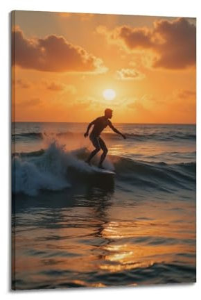 sfjjkh Poster cinematografico su tela con immagine di canon, con immagine di surfista che cattura il tramonto, per soggiorno e camera da letto, 30 x 45 cm, con cornice
