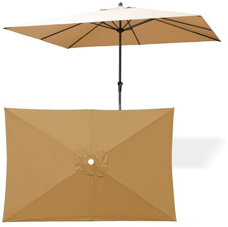 WORDFUN Toldo De Repuesto para Sombrilla, 6 Varillas 2x3m Impermeable Cubierta De Repuesto, Rectángulo, Resistente Al Agua, Lona De Recambio para Sombrilla, Protección UV 30+, Solo Dosel(Khaki)