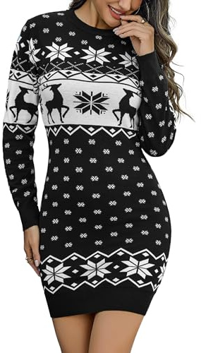 Bresdk Strickkleid Damen Weihnachten Langarm Pulloverkleid Knielang Elegant Winterkleid Strickpullover