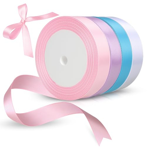 GTNCE Satin Geschenkband Weiß Blau Lila Rosa Satinband Bunt Set 4 Stück 22M x 2CM Breit Schleifenband Weihnachten Geschenkband Hochzeit Geschenkverpackung Stoffband Geschenkbänder DIY für DIY Basteln