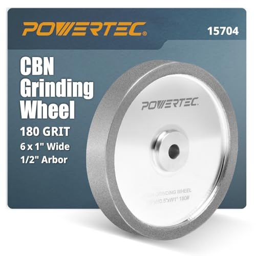POWERTEC CBN Grinding Wheel 6 Inch 180 Grit, 1 Wide, 1/2 Arbor – Bench Grinder Sharpening Wheel for HSS Tools, Lathe Chisels, and Woodturning Tools (15704)