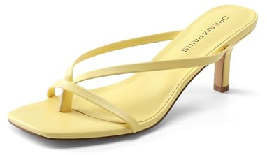 DREAM PAIRS Heels for Women Flip Flops Kitten Low Heels Open Square Toe Thong Heeled Sandals, Fashion Comfort Shoes for Party Casual Slides,Size 8,Yellow,DWUMFF2503