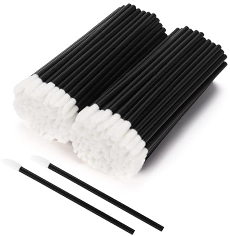 Tbestmax 200 Pcs Lip Wands Applicators, Disposable Lipstick Lint Free Brush Makeup Gloss Wands, Makeup Applicator Beauty Tool Kits Black