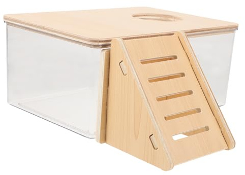 SHINEOFI Transparente Hamsterbadewanne Acryl mit Holzleiter Sandbadebox für Kleine Kleintiere Hamster Chinchilla Haustierbedarf