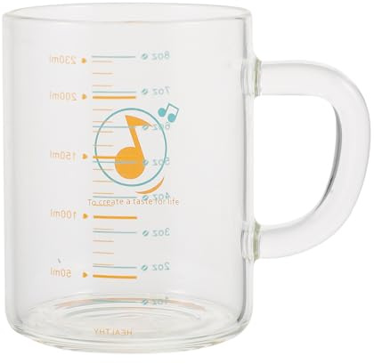 Veemoon Taza Medidora de Vidrio con Escala Vaso para Leche y Café Antideslizante y Fácil de Limpiar para Jugos y Yogur Color Surtido