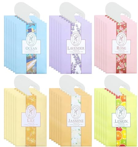 36 Pack Scented Sachet Bags, Wardrobe Fresheners with Hanging Sachets, Drawer Fresheners Include 6 Different Fragrances Natural Mothproof Agent for Wardrobes Cars and Drawers