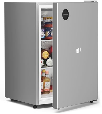 Upstreman 2.5 Cu.Ft All-Refrigerator Mini Fridge, Single Door Small Refrigerator, Dorm Fridge with 7 Adjustable Thermostat, Compact Refrigerator for Office, Bedroom or Dorm, Silver-CR26