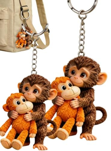 Llavero Punch The Monkey, llavero de peluche con diseño de mono 3D, llavero de protección para mochila, bolso, llaves de coche, #C, Talla única