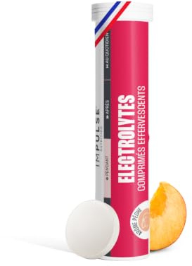 Impulse Nutrition - Électrolytes Pêche - 5 Minéraux 8 Vitamines - 20 cp | Hydratation & Équilibre - Fonction Musculaire - Électrolytique, Magnésium - Effervescent - Sans Sucres - Fabriqué en France