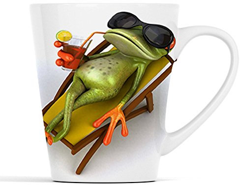 Merchandise for Fans 3D Frosch mit Cocktail im Liegestuhl |Latte Macchiato Becher Kaffeebecher mit Fotodruck |015