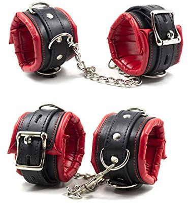 chenyesun Handschellen Weiche Handfesseln Fußfesseln Leder Bondage Set | Leder Hand und Fuß Fesseln gepolstert Handfesseln Fußfesseln Fesselset Sex Spielzeug Adult Sex Toys für Paare Rot