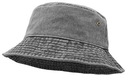 Eimer Hut, Breite Krempe Washed Denim Baumwolle Outdoor Sonnenhut Flat Top Cap zum Angeln Wandern Strandsport Grau