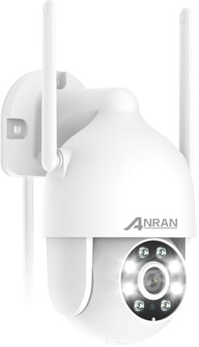 ANRAN 2K 360° PTZ Security Camera Outdoor, WiFi Home IP Camera with Auto Tracking, 24/7 Recording, Color Night Vision, Siren & Alert, 2-Way Audio, Motion Detection, SD/Cloud, Work with Alexa, P2 White