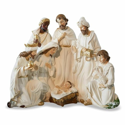 Loberon Krippenfigur Kanem, feine Handbemalung, Weihnachtsgeschichte, Weihnachtsfiguren, Weihnachtsdekoration, Weihnachten, Polyresin, antikweiß