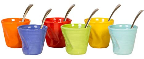 Kaleidos-Set 6 bicchierini Porcellana accartocciata e palette inox ASSORTED COLOURS PLUS