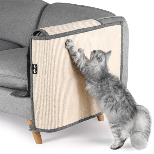 NATUYA Protecteurs de Meubles de Cats-Cat - Coussin dissuasif Contre Les griffures - Coussin de canapé Extensible et Anti-Rayures (Gris Foncé, Accoudoir en Sisal - Gauche)