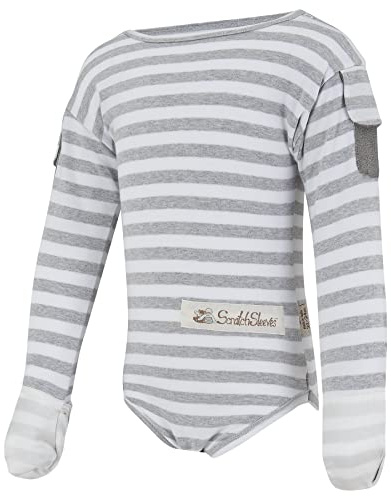 ScratchSleeves | Flip-mitt Bodysuit for Itchy Babies | Grey Stripe | 2-3 Years