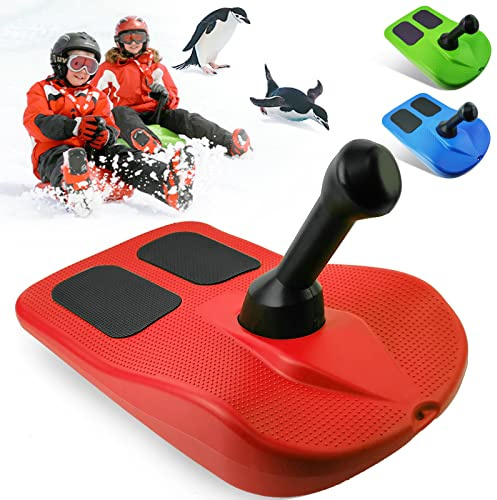 Snow Sleds for Kids and Adult, Kids Sledding Snowboard with Handle, Lightweight Compact Scooter Snowboard, Cold Resistant Handle Sled Downhill Slide Snow Skateboard for Outdoor Winter Fun