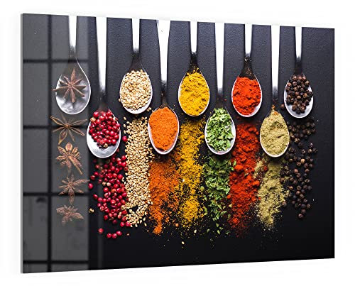 DEQORI Glas-Magnettafel | 120x90 cm groß | Motiv Kochlöffel mit Gewürzen | Memo-Board aus Glas | Magnetboard inkl. Magnete, Stift & Tuch für Küche & Büro | Tafel magnetisch & beschreibbar