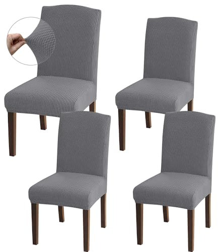 Granbest Hohe Dehnung Stuhlhussen, Universelle Passform Jacquard Esszimmerstühle Bezüge, Abnehmbare Stuhl Protektors für Esszimmer, Küche, Restaurant und Hotel (Set von 4, Hellgrau)