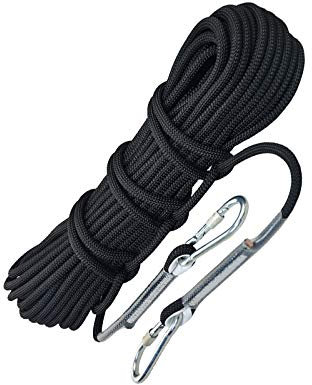 Samnuerly Kletterseil 12 mm schwarzes Kletterseil mit Doppelkarabiner, Baumklettern, Camping, Traktion, sichere Flucht, 5 m–50 m, multifunktionales Schnur-Sicherheitsseil (Größe: 5 m)