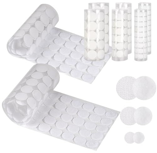 Klettpunkte Selbstklebend 10/15/20mm, 400 Stück Klett Klebepunkte, Rund Doppelseitig Klebende Klettverschluss, Rund Klettband Klettstreifen für Schule Lernmaterial, Weihnachtskarten, Klettmappen, Weiß