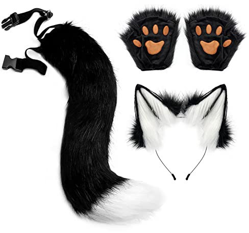 Lumiscent Wolfskostü -Set, Wolfskostü mit Schwanz. Ohr und Kopf, Wolf-Kostü -Set für Mädchen, ausgefallene Wolf-Kostüme aus Leder, ausgefallenes Party-Wolf-Kostü für erwachsene Frauen
