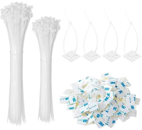 200 Piezas Bridas Plastico, Brida para Cables,Nylon Cables, Clips Adhesivo para las Brida de Plastico, Unidades abrazaderas plástico para Cableado, Bridas de Nailon,Plástico para cableado