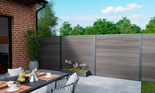 WPC Sichtschutzzaun Set Premium Dark Grey 150mm | Steckzaun | Gartenzaun| Komplett Set | Konfigurierbar 180 cm-12.6