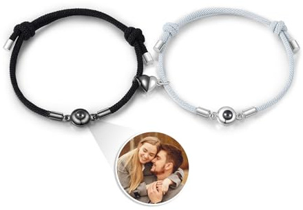 kaululu Personalisiertes Armband mit Foto für Paare Partnerarmbänder mit Gravur Armband mit Bild im Stein für Frauen Männer Freunde Freundschaftsarmband Schmuckgeschenke
