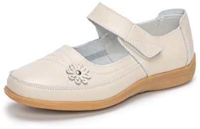 Rusffes Womens Leather Mary Jane Shoes Beige 8uk