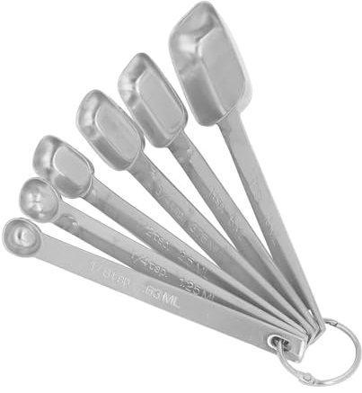 BEIJIALY 6PCS Rectangle Measuring Spoon Set, Stainless Steel Accurate Clear Marking Easy to Clean with Buckle Cooking Utensils Metal Measuring Spoon for Kitchen(Silver)