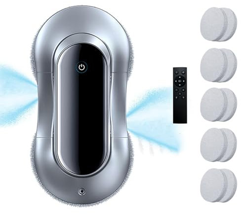 Robot limpiador automático de ventanas 5600Pa Succión fuerte, Robot Limpiacristales con 10 almohadillas para trapeador, Control remoto, Tanque de agua dual de 30 ML, Solución de limpieza versátil