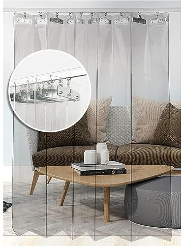IBOWZ PVC Lamellen Streifenvorhang Industrieller Streifenvorhang, verschiebbarer, Faltbarer transparenter Streifen-Türvorhang, 1,5 mm PVC-Lamellenvorhang für Garage, Terrasse, Industrie
