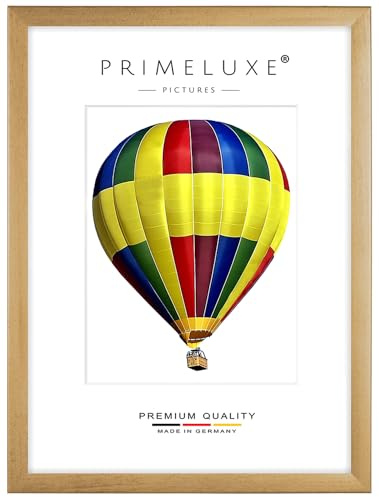 PrimeLuxe Marco de Fotos de Madera 30 x 50 cm (Medida de la Imagen) en Oro Lavado | Color y Tamaño Elegible | Marco para Pósteres | Rompecabezas | Foto Collage | HECHO EN ALEMANIA