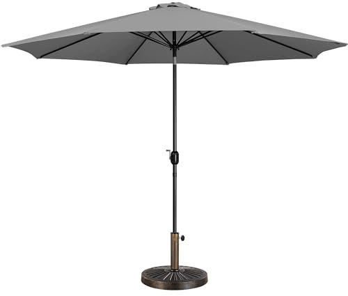 Yaheetech 3m Garden Parasol Umbrella Patio Table Umbrella Outdoor Tilting Crank & Handle Parasol with 14kg Resin Base Stand Grey