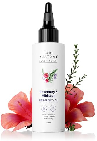 Bare Anatomy Nature x Science Haarwachstumsöl mit Rosmarin und Hibiskus für Frauen und Männer, unterstützt das Haarwachstum und stärkt es, nährt die Kopfhaut und die Kopfhaut