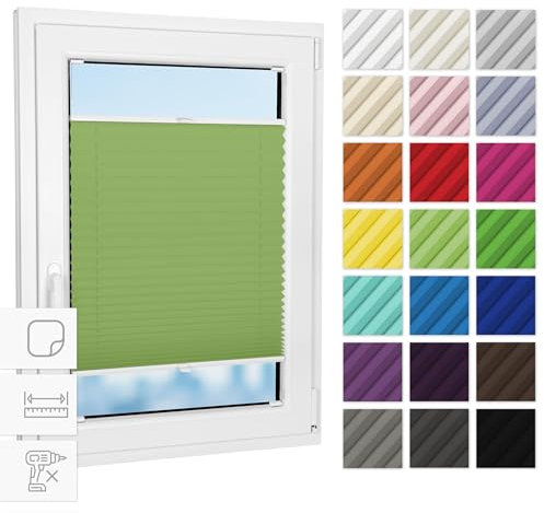 Estika Plissee zum kleben innenrahmen - Pistazien - 80 cm x 120 cm - Plissee ohne Bohren, Plissee kleben, Rollos für Fenster ohne Bohren, Jalousien Fenster für innen, Fenster plissee