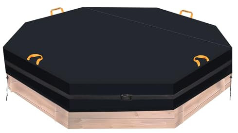 Wasserdicht Achteckige Sandkastenabdeckung mit 7M Winddicht Schnalle, 600D Oxford Outdoor Garten Sandkasten Pool Schutz Abdeckplane mit 4 reflektierenden Griffen und 2 Kordelzügen (213 x 200 x 23 cm)