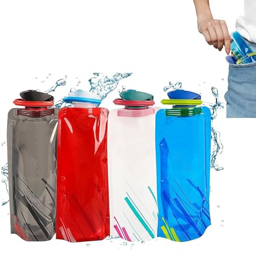 FDRJKN 4 Pcs Foldable Water Bottle Flexible Foldable Reusable BPA Free Water Bottles For Outdoor Sports Hiking Biking Travel Adventure Leak Proof Water Carrier 700ml (Blue, White, Red, Black)